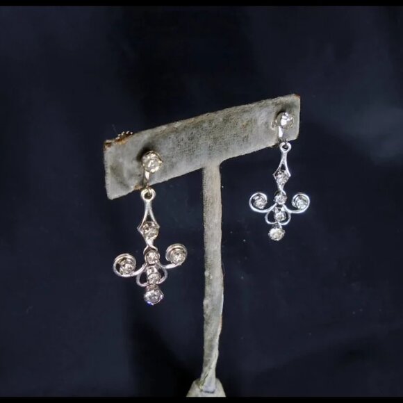 Vintage Rhinestone Screwback Drop Earrings, 50s Dangles In Jewelry Gift Box - Picture 4 of 15